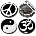 Peace / Yin Yang / Om Buttons 25 / 38 / 50mm Button Pin Badge Anstecker Frieden 