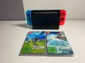 Nintendo Switch + 2 Spiele (Modell:HAC-001 Neon-Rot/Neon-Blau)