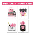 Trendige rosa Mode Illustration 4er Set Poster - elegante Mode Wandkunst