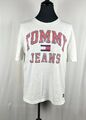 Vintage T-Shirt dicker Stoff Logoprint Jersey weiß S Tommy Jeans 🌸