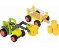 Traktor mit Frontlader und Heuwagen aus Holz, goki 55887