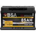 BSA AGM Batterie 12V 85Ah 850A Autobatterie Start-Stop Starterbatterie VRLA 80Ah