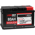 LANGZEIT AGM Batterie 80Ah 12V 850A/EN Start-Stop Autobatterie VRLA Batterie