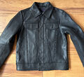 H&M ECHT LEDER TRUCKER JACKE GR.46 S SCHWARZ DICKES LEDER RARE SELTEN