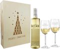 Geschenkset Weihnachten Weißwein Gläser personalisiert Holzbox Tannenbaum 3er