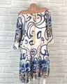 Italy Carmen Kleid Hängerchen Tunika V-Neck Volant Print 42 44 46 Blau T847