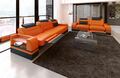 Ledersofa Couch Leder PARMA 3er + 2er Beleuchtung Luxus Mega Sofagarnitur Orange