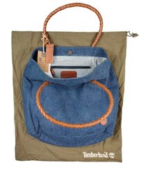 Timberland Made in Italy Denim + Seil Leder Tragetasche gefütterte Schultertasche Neu 