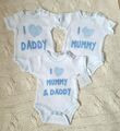 3-tlg Body Set Kurzarmbody Jerseybody Mummy & Daddy 💖 Mama & Papa Weiß Gr 62 68