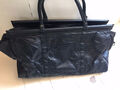 Retro schwarze Leder Patchwork große Hold-All-Reisetasche Wochenendtasche 61x31x28cm