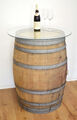 Holzfass, Fass Barrique Eichenfaß altes Weinfass, Stehtisch mit Glasplatte 225 L