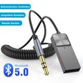 Bluetooth 5.0 Empfänger Adapter 3.5mm Jack Auto AUX Audio Stereo USB KFZ