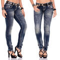 CIPO & BAXX Damen Jeans WD153 blau mit zweifarbigen Kontrastnähten Regular Fit