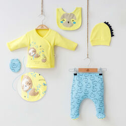 5-teiliges Set für Babys Gr. 0-3 Mon., gelb/blau, unisex, nätürliche Baumwo. Neu