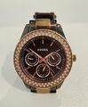 FOSSIL Stella Crystal Accent Stainless Steel Rose Gold/Brown Uhr ES2955