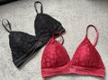 Damen BH Bralette set Schwarz und Rot Gr.S mit Polster