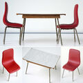 Set Puppenmöbel Tisch und 2 x Stuhl Vierfußstuhl Kunststoff Schalenstuhl rot 1:6
