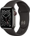 Apple Watch Series 6 40 mm Edelstahlgehäuse graphit am Sportarmband schwarz [Wi-