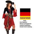 Damen Kostüm Pirat Piratin Kleid Hut Piratenkostüm Rot Karneval 34 36 38 40 42
