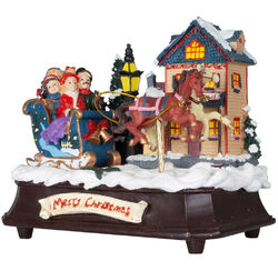 Aufziehbare Spieluhr Weihnachtsszene Pferdeschlitten 17cm Weihnachtsdeko Retro