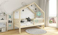 Hausbett mit Rausfallschutz Einzelbett Holz Kinderbett Bett Naturholz DOMI
