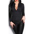 Elegante figurbetonte Langarm Business Bluse tailliert Schwarz #BL142