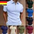 Herren Kurzarm Polo Shirt Golf Sport Slim Fit Reißverschluss T Shirt Tops Plain
