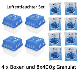 Luftentfeuchter Set 4 x Boxen mit 8x400g Granulat Raum Entfeuchter Trockner NEU