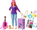 Barbie Daisy Spielpuppe Anziehpuppe Gitarre Reiseset pinkfarbenem Haar und Katze