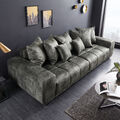 Big Sofa ELEGANCIA 285cm moosgrün Microfaser XXL Couch inkl. Kissen Federkern