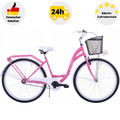 Fahrrad Damen 28 Zoll Damenrad mit Korb LED Licht Retro Pink Citybike Metallkorb