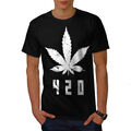 Wellcoda Herren-T-Shirt weißes Cannabisblatt, bedrucktes T-Shirt mit Unkrautgrafikdesign
