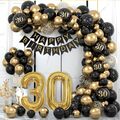 30 Geburtstag Deko Happy Birthday Girlande Ballon Schwarz Gold Deko Konfetti