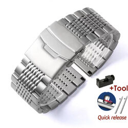 Edelstahl Metall Uhrenarmband Armband Ersatzband Für 18 20 22 24mm mit Werkzeug