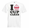 T-Shirt I LOVE CUP CAKES - CUPCAKES - DONUTS - FRÜHSTÜCK - EIERKUCHEN in Weiß