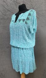 Hush Baumwolle Strandkleid Größe UK 12 grünes Sternmuster Midi Damen Sommerurlaub