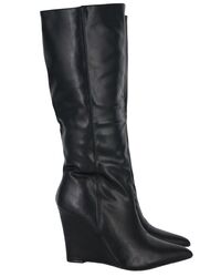 SCHWARZE LEDER KEILSTIEFEL FRÜHLINGSMODELL DAMENSCHUHE