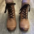 Cognac Damen Echt Leder Boots Stiefeletten Schnürboots Braun 39 bama