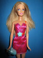 B524)BLONDE BARBIE MATTEL 1998 PARTYGIRL KURZES PINKES DISCOKLEID+SCHUHE+TASCHE 