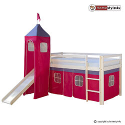 Hochbett Spielbett Kinderbett mit Rutsche Turm Vorhang rot 90x200 Jugendbett
