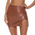 Schlanker und sexy Nasslook Damen hochtaillierter Bodycon Minirock Kunstleder