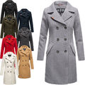 Marikoo Damen Mantel Trenchcoat Mantel Übergangs Jacke Parka Lang B820