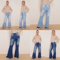 Flare Mode Jeans Damen hochtailliert Denim Damenhose trendy schmale Passform modern