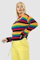 Damen Damen Langarm Pullover gerippt gestrippt Regenbogen gestreift Rundhalsausschnitt Oberteil UK
