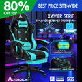 ALFORDSON Gaming Stuhl mit 2-Punkt Massage Bürostuhl mit Fußstütze Cyan & Schwar