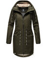 Damen Softshell Outdoor Jacke Parka Mantel lang mit Kapuze Olive XL NS74 R7-A
