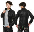 Herren Bikerjacke Leder Jacke Kunstlederjacke Stehkragen mit Knopfleiste H-053