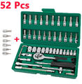 52 Tlg 1/4" Steckschlüssel Satz Set Nusssätze Knarrenkasten Ratschenkasten Nüsse