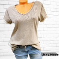Italy Basic Damen Shirt Waschung T-Shirt Top Cotton Dehnbar Taupe 38,40  42 NEU