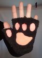 Damen Kinder Handschuhe Katzenpfoten Schwarz Fingerlos Flauschig *gebraucht*